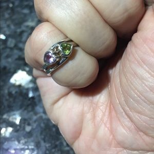 Sterling Silver Amethyst and Peridot Ring Set
